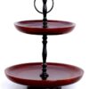 2 Tier Cake or Cookie Stand Mahogany Wood & Black Finish Made of Wood & Metal