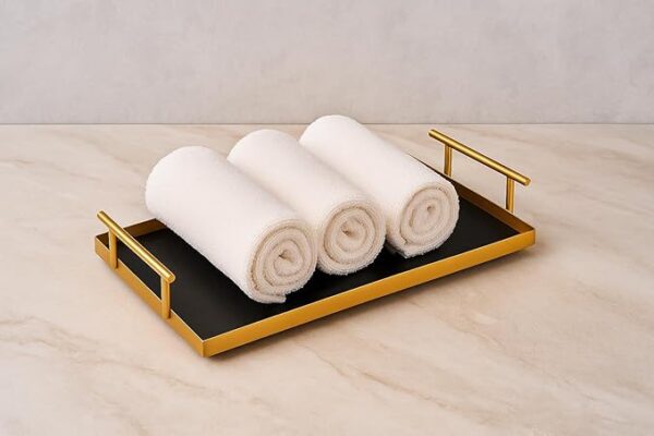 Serving/Decorative Metal Rectangular Tray/Gold & Black Hammered