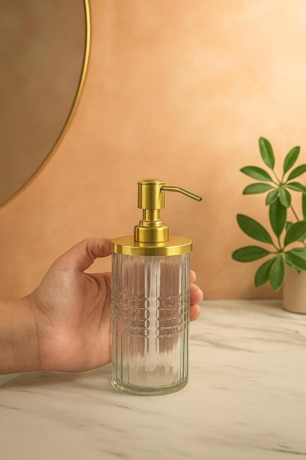 Clear Cutglass Soap/Lotion Dispenser 450 ml (Gold, Clear)