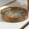Mynah Enamel Table Decor Round Wooden Serving Tray | Decorative Breakfast Vanity