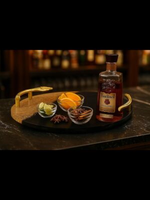 Luxury Black & Gold Resin Serving Tray – Elegant Decorative Tray with Designer Handles (14" Dia & 2.5" H)