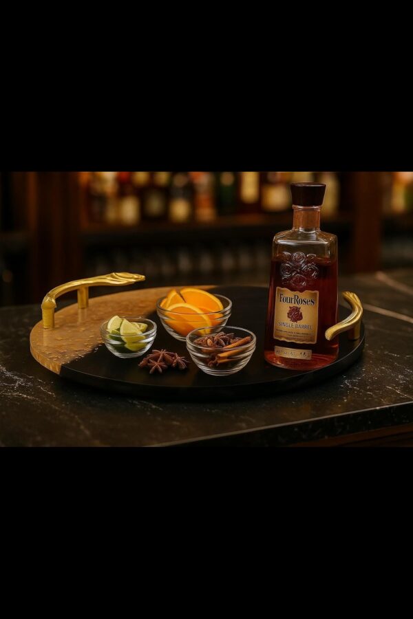 Luxury Black & Gold Resin Serving Tray – Elegant Decorative Tray with Designer Handles (14" Dia & 2.5" H)