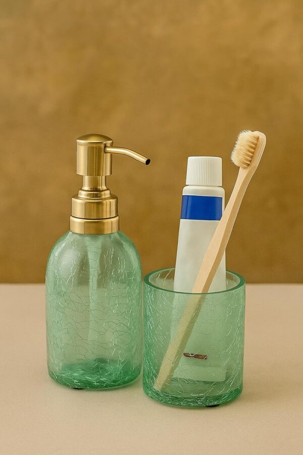 716moFRXupL._SL1500_.jpg Crackled Glass Soap Dispenser and Tumbler Set