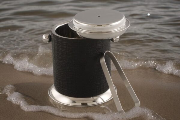 Black Leather Ice Bucket Set