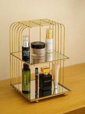 2 Tier Makeup Organizer with Mirror Shelves – Gold Finish " Size - (8L*8W*12H) inch