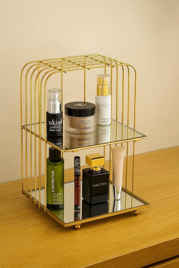 2 Tier Makeup Organizer with Mirror Shelves – Gold Finish " Size - (8L*8W*12H) inch