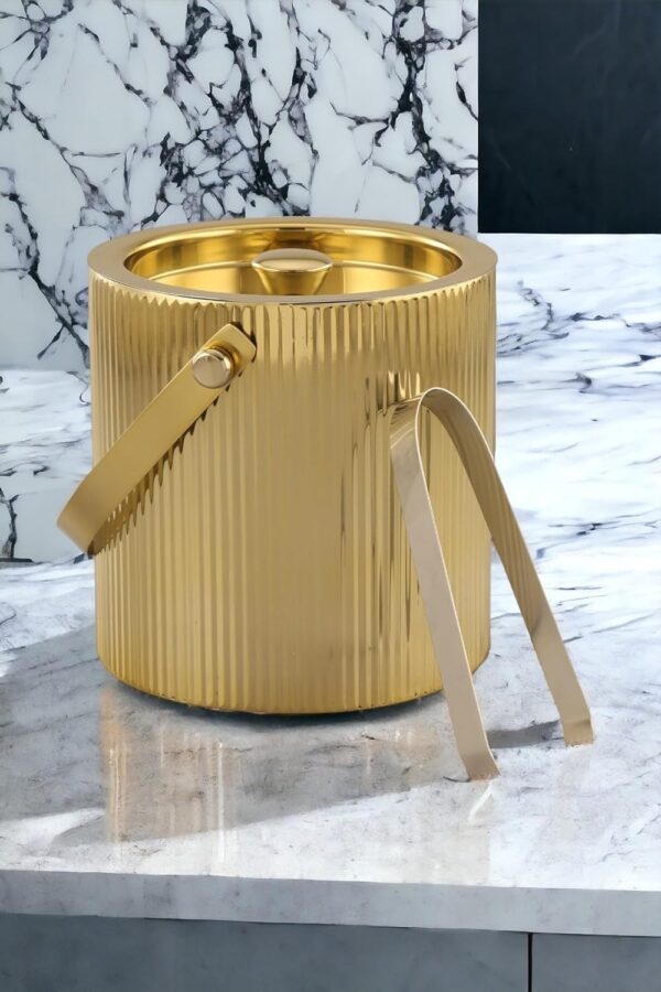 71Fsis0DQaL._SL1500_ (2) (1) Vertical Ribs 'Satin Brass' Stainless Steel 'Ice Bucket' Made in India