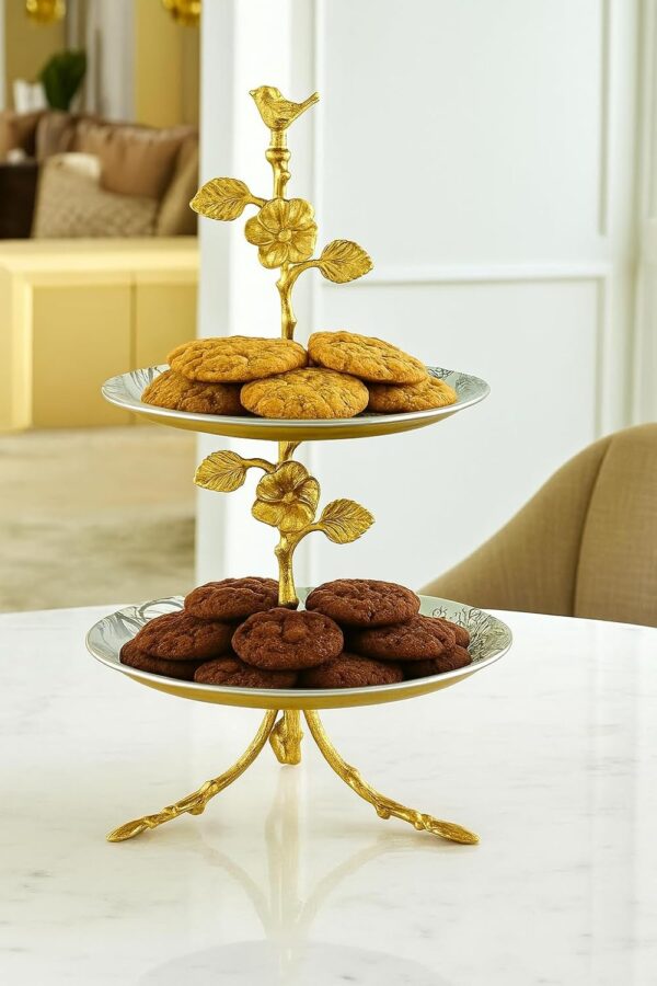 Luxuries 2 Tier Cake and Cupcake Stand for Birthdays/Wedding Party Cake Cutting Decoration, Dessert Holder/With Brass Stand (Height- 14 Inch) Made in India