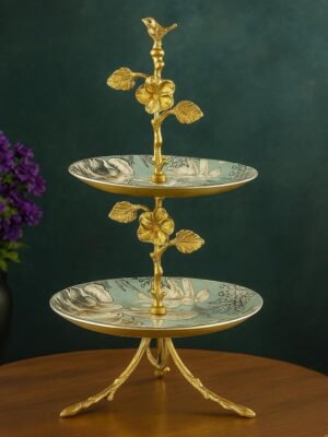 Luxuries 2 Tier Cake and Cupcake Stand for Birthdays/Wedding Party Cake Cutting Decoration, Dessert Holder/With Brass Stand (Height- 14 Inch) Made in India