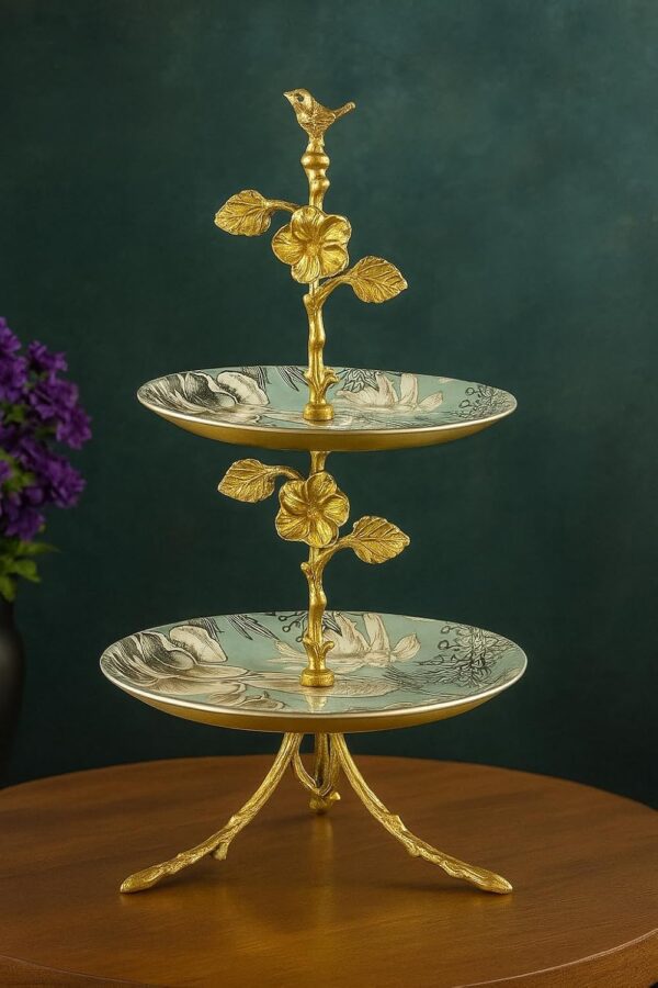 Luxuries 2 Tier Cake and Cupcake Stand for Birthdays/Wedding Party Cake Cutting Decoration, Dessert Holder/With Brass Stand (Height- 14 Inch) Made in India