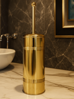 Luxury Gold Toilet Brush with Holder – Premium Stainless Steel Bathroom Cleaning Set, Rust-Resistant & Elegant Design for Modern Restrooms Size (10L x 10W x 40H Centimeters) Made in India