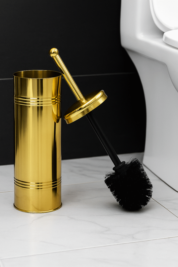 Luxury Gold Toilet Brush with Holder – Premium Stainless Steel Bathroom Cleaning Set, Rust-Resistant & Elegant Design for Modern Restrooms Size (10L x 10W x 40H Centimeters) Made in India