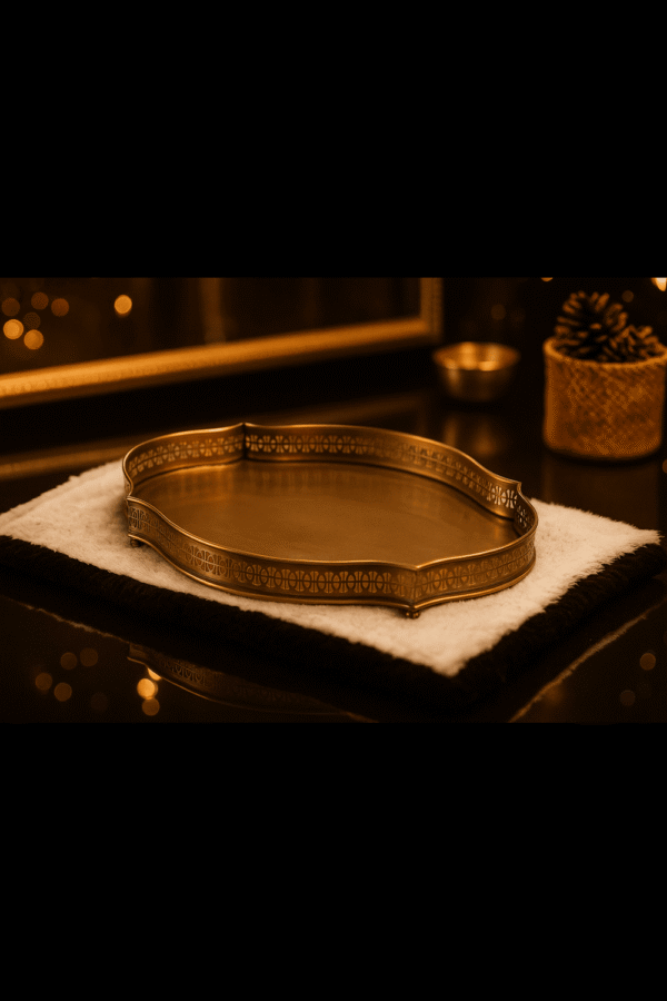 Brass Antique Tray for Serving-15x11 Inch-Serving Tray Set for Decoration-Tea Coffee Tray,Stylish Brass Antique Finish, Shape- Oval