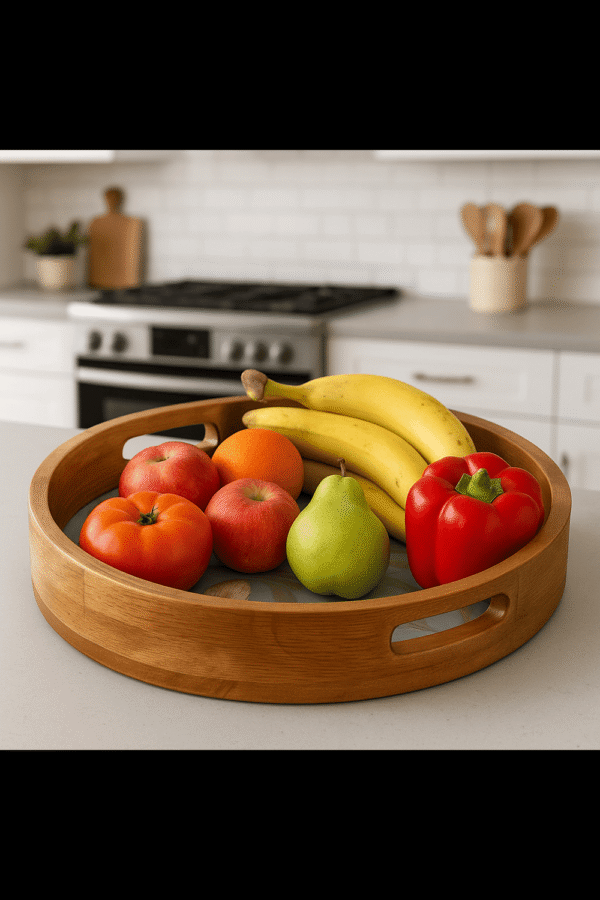 Mynah Enamel Table Decor Round Wooden Serving Tray | Decorative Breakfast Vanity