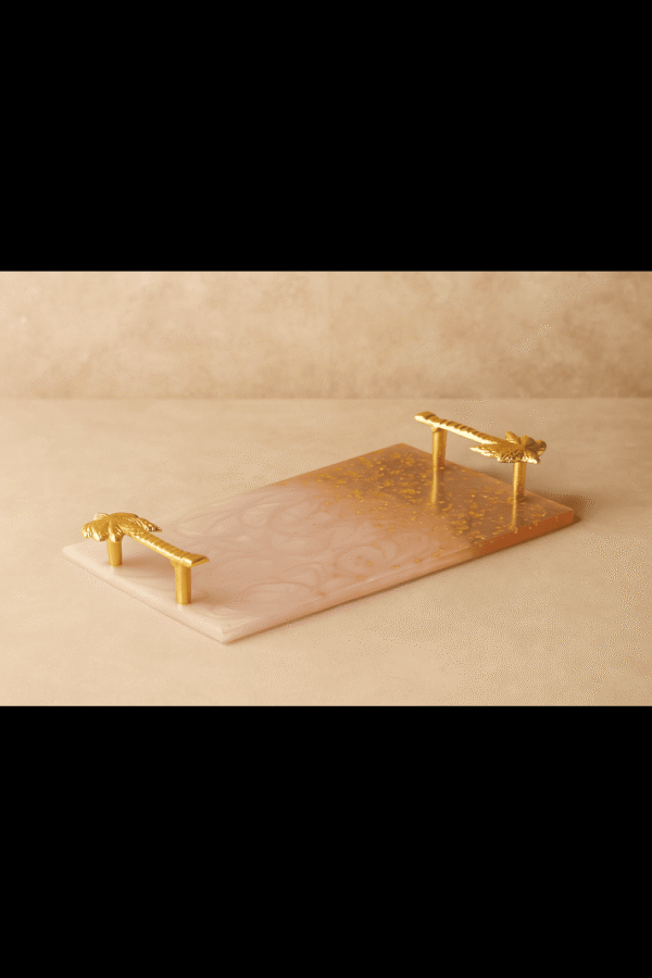 Blush Gold Elegance Resin Tray for Vanity & Jewelry Organizer & Coffee Table & Home Decor (14" X 8") Inch, Rectangle Tray