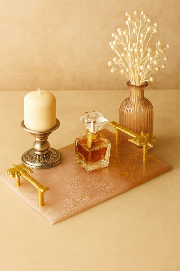 Blush Gold Elegance Resin Tray for Vanity & Jewelry Organizer & Coffee Table & Home Decor (14" X 8") Inch, Rectangle Tray