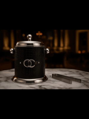 Black Leather Ice Bucket Set