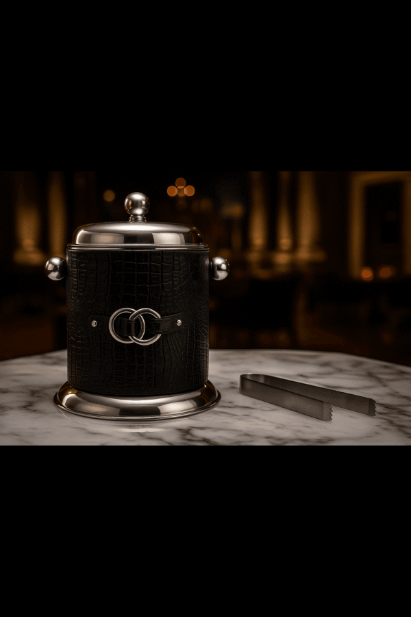 Black Leather Ice Bucket Set