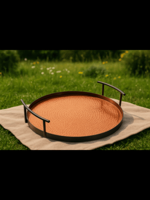 Export Quality Stainless Steel Serving Tray with Black & Hammered Copper, Size(14L x 14W x 2.7H)