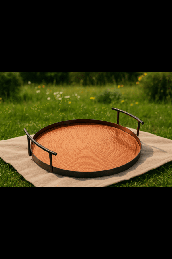 Export Quality Stainless Steel Serving Tray with Black & Hammered Copper, Size(14L x 14W x 2.7H)