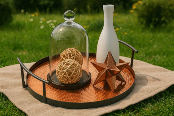 Export Quality Stainless Steel Serving Tray with Black & Hammered Copper, Size(14L x 14W x 2.7H)