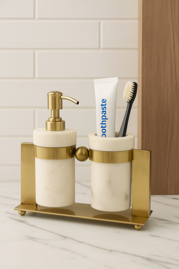 ChatGPT-Image-Jul-4-2025-02_42_26-PM.png Premium Marble & Brass Finish Bathroom Set – Soap Dispenser + Toothbrush & Toothpaste Holder