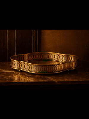 Handcrafted Antique Brass Luxury Perforated Classic Oblong Gift Tray 15" x 11" x 2" 'Made in India' Export Quality