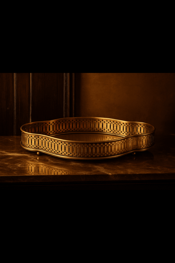 Handcrafted Antique Brass Luxury Perforated Classic Oblong Gift Tray 15" x 11" x 2" 'Made in India' Export Quality