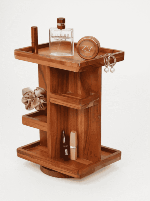 360 Degree Rotating Multi-Tier Cosmetic Storage | Wooden Multi-Tier Perfume Display Rack |Storage Rack (26L, 20W, 34H cm)