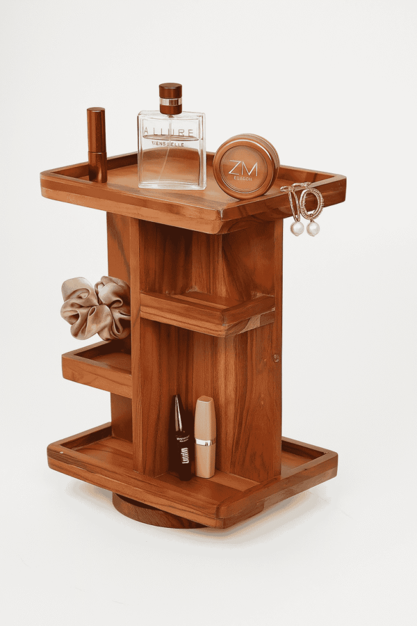 360 Degree Rotating Multi-Tier Cosmetic Storage | Wooden Multi-Tier Perfume Display Rack |Storage Rack (26L, 20W, 34H cm)