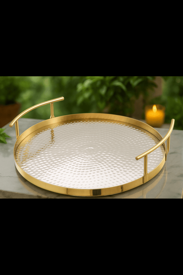 Export Quality Stainless Steel Serving Tray with Champagne Gold & Hammered Shiny Finish, Size(14L*14W*2.7H) Made in India