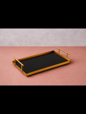 Serving/Decorative Metal Rectangular Tray/Gold & Black Hammered