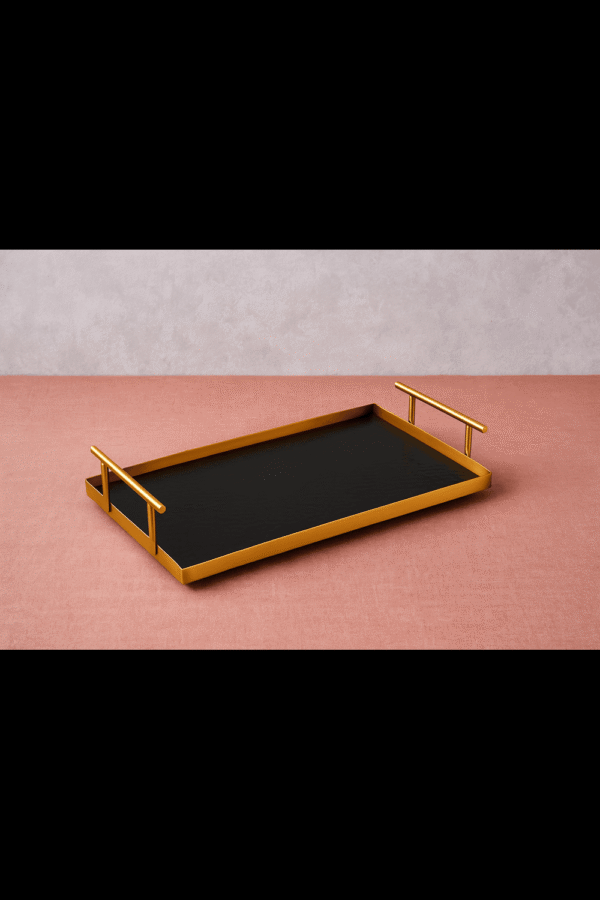 Serving/Decorative Metal Rectangular Tray/Gold & Black Hammered