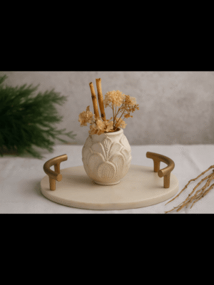 Beaufituly Crafted Marble (White) Tray 10.25" for Sweets, Cheese, Gifting or Decor W/Gold Handles Designed