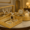 Decorative Mirror Tray for Serving (Rectangular, Square, Round), (Gold) Set of 3 Pcs