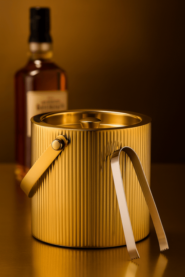 ChatGPT Image Sep 1, 2025, 02_51_15 PM (1) Vertical Ribs 'Satin Brass' Stainless Steel 'Ice Bucket' Made in India