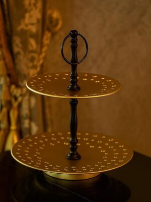 Round Cake Stand Dotted Gold & Black Finish Metal 'Made In India'