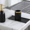 Regal Matte Black & Gold Dispenser Set W/Cut Glass Soap Dispenser,Toothbrush Holder & Metal Steel Tray (26L x 11W x 22H)