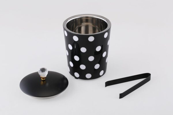 Taoered Double Wall Black & White Polka Dotted Ice Bucket with Lid and Tongs (7" x 7") Stainless Steel 'Ice Bucket'