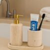 Travertine Marble 'Export Quality' 3 pcs Bath Accessories Set Counter top Soap or Lotion Dispenser W/Tray & Accessory Holder *Made in India*