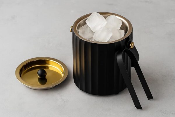 Stainless Steel Double Wall Matte Black Ice Bucket with LId and Tong Size (6"x6") Inch