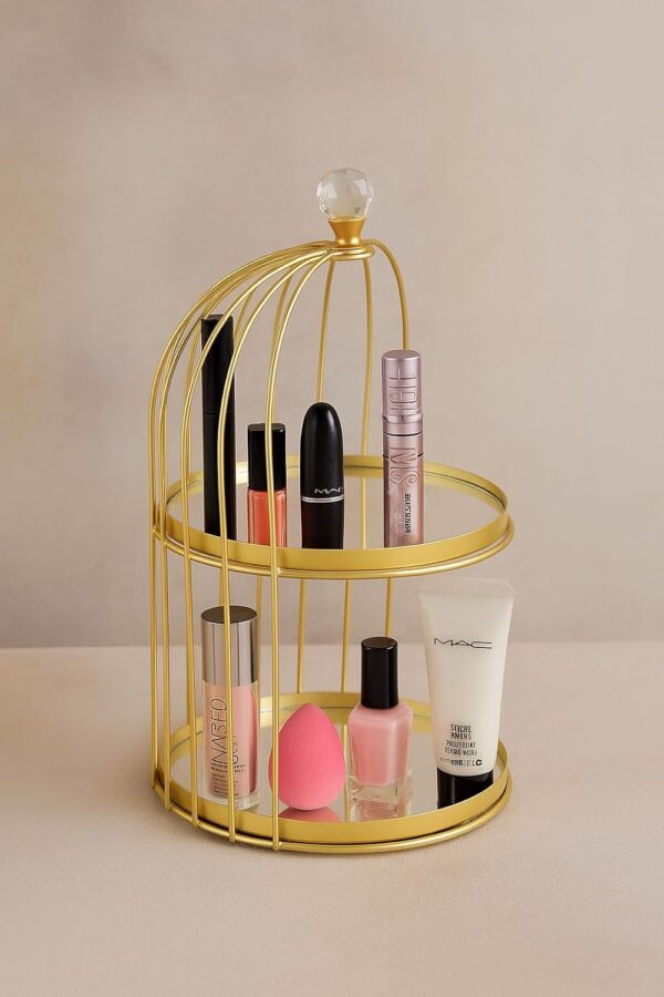 14 Inch Round Gold Metal 2-Tier With Mirror Tray Cake Stand Snack Platter For Home Decor (Gold)