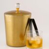 Luxurious Gold Hammered W/Crystal Knob Double Wall Ice Bucket with Crystal Handle and Tongs | Size- 7" x 7"