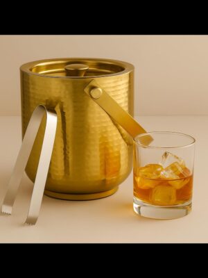 Export Quality Double Wall Ice Bucket & Tong with Champagne Gold Hammered Finish | Size- 7" x 7" | 'Export Quality'