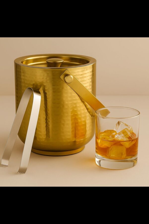 Export Quality Double Wall Ice Bucket & Tong with Champagne Gold Hammered Finish | Size- 7" x 7" | 'Export Quality'