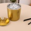Luxurious Gold Hammered W/Crystal Knob Double Wall Ice Bucket with Crystal Handle and Tongs | Size- 7" x 7"