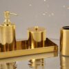 Champagne Gold Finish Antique Design Bathroom Decor 'Soap or Sanitizer Dispenser with Q-tip Jar, Accessories Holder & Tray 10" X 4" - Set of 4 Pcs