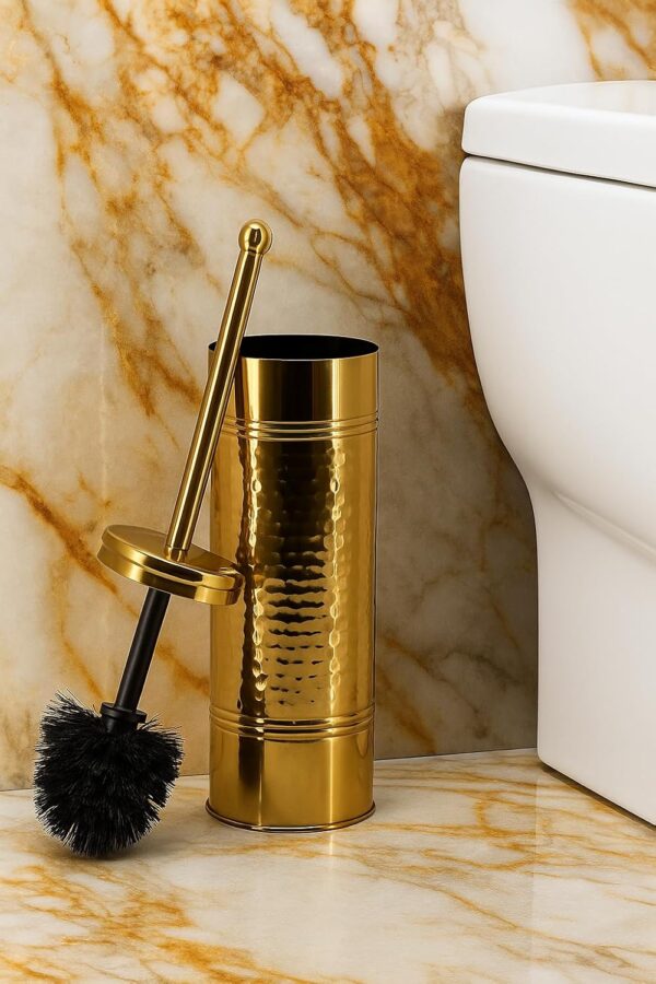 Premium Hammered Golden Toilet Brush with Holder | Stainless Steel, Stylish Size (10L x 10W x 40H Centimeters)