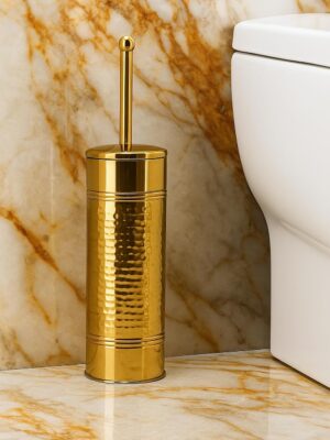 Premium Hammered Golden Toilet Brush with Holder | Stainless Steel, Stylish Size (10L x 10W x 40H Centimeters)