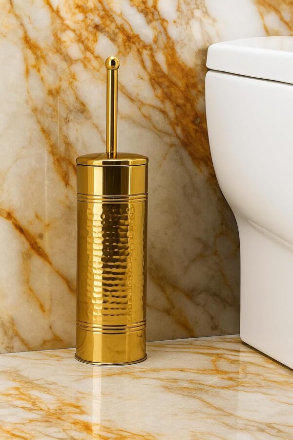 Premium Hammered Golden Toilet Brush with Holder | Stainless Steel, Stylish Size (10L x 10W x 40H Centimeters)